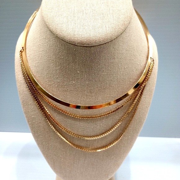 Aldo Jewelry - Aldo Gold Tone Multi-Layer Collar Statement Necklace Adjustable
